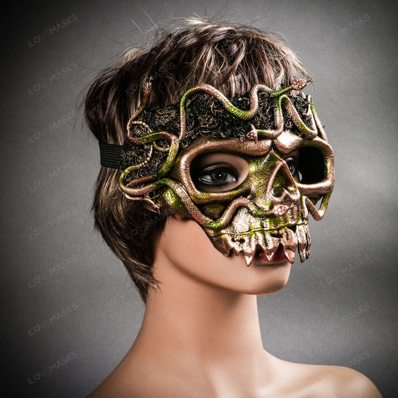 Grim Reaper Skull Woodland Medusa Snake Masquerade Mask - Gold - Picture 10 of 10